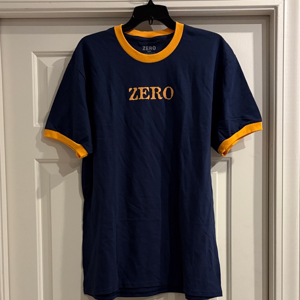 ZERO skateboard Men's Navy and Orange Short Sleeve Tee